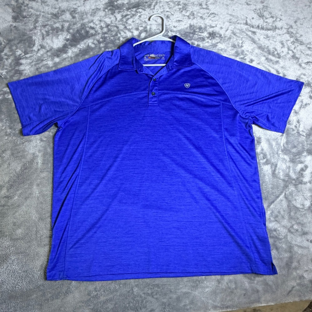 Ariat Mens XL AriatTEK Heat Series Performance Polo Shirt Blue Heather Raglan